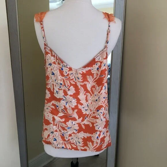 Sam Edelman Tank Top Medium V-Neck Lace Orange White Floral Fairycore NWT - Picture 4 of 10